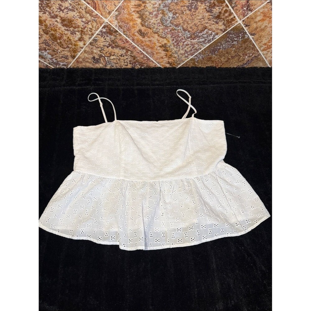 French Connection White Eyelet Peplum Spaghetti Strap Cami XL